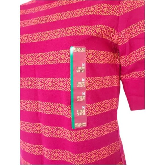 NWT Mossimo Vibrant Berry Striped Elbow Sleeve Round Neck Tee Shirt - Size M - Picture 5 of 9